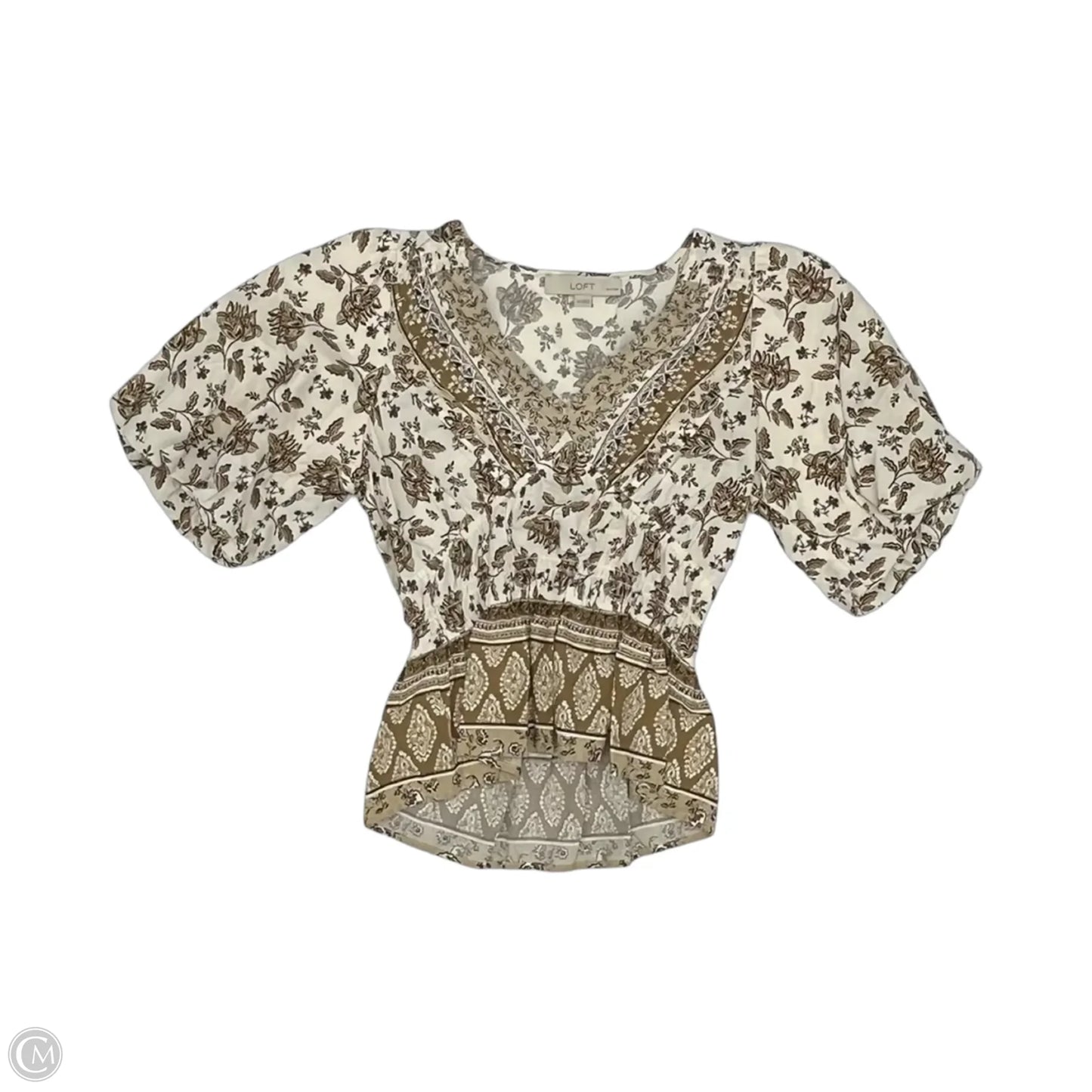 Blouse Short Sleeve By Loft In Tan, Size: Sp