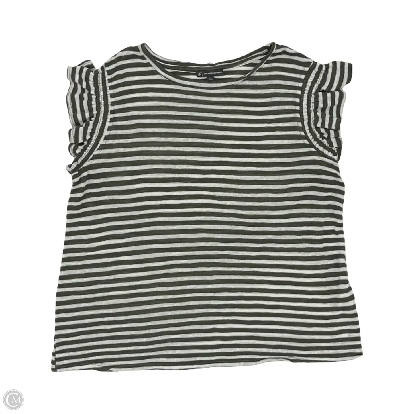 Top Short Sleeve By Adrianna Papell In Green & White, Size: L