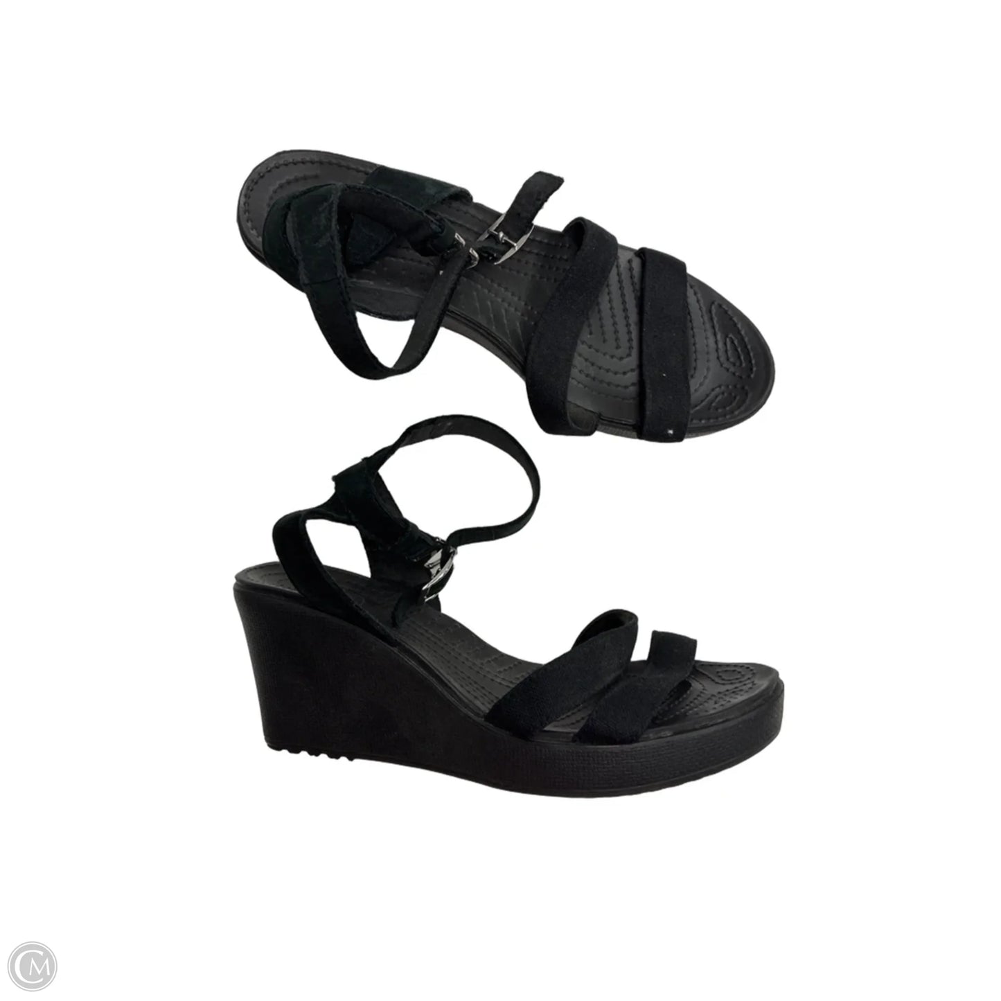 Sandals Heels Wedge By Crocs In Black, Size: 9
