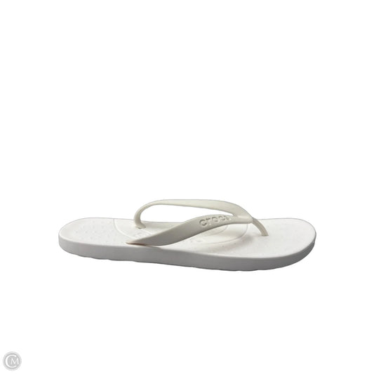 Sandals Flip Flops By Crocs In White, Size: 10