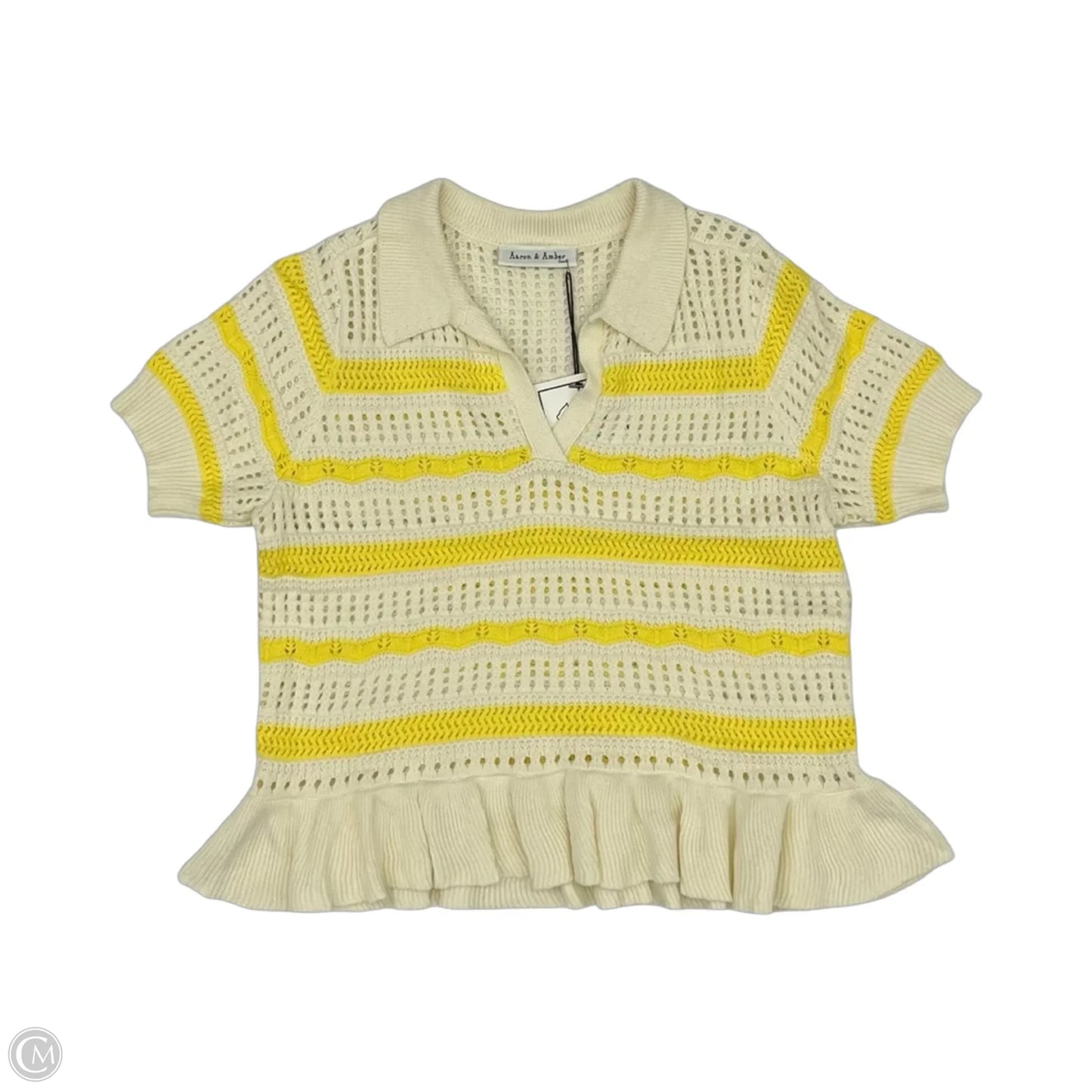 Sweater Short Sleeve By Clothes Mentor In Cream & Yellow, Size: S