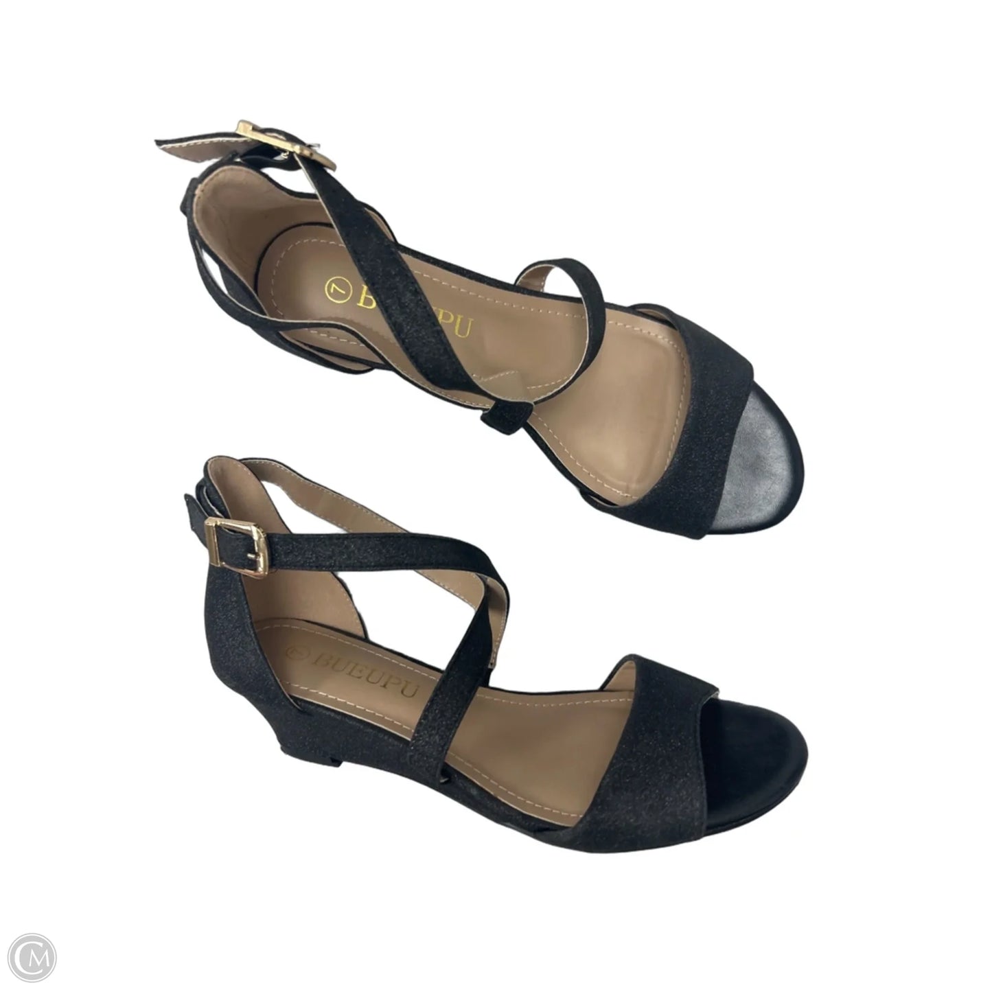Sandals Heels Wedge By Clothes Mentor In Black, Size: 7