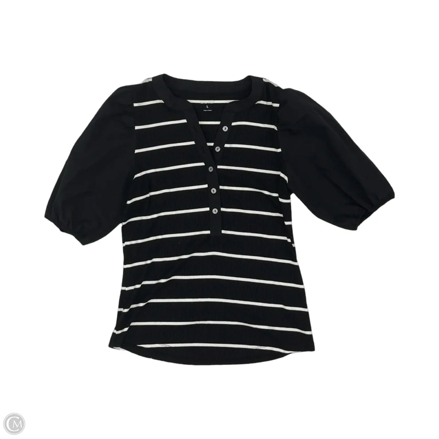 Blouse Short Sleeve By Nine West In Black & White, Size: L