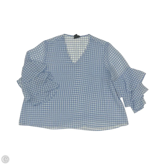 Blouse Long Sleeve By Liz Claiborne In Blue & White, Size: Xl