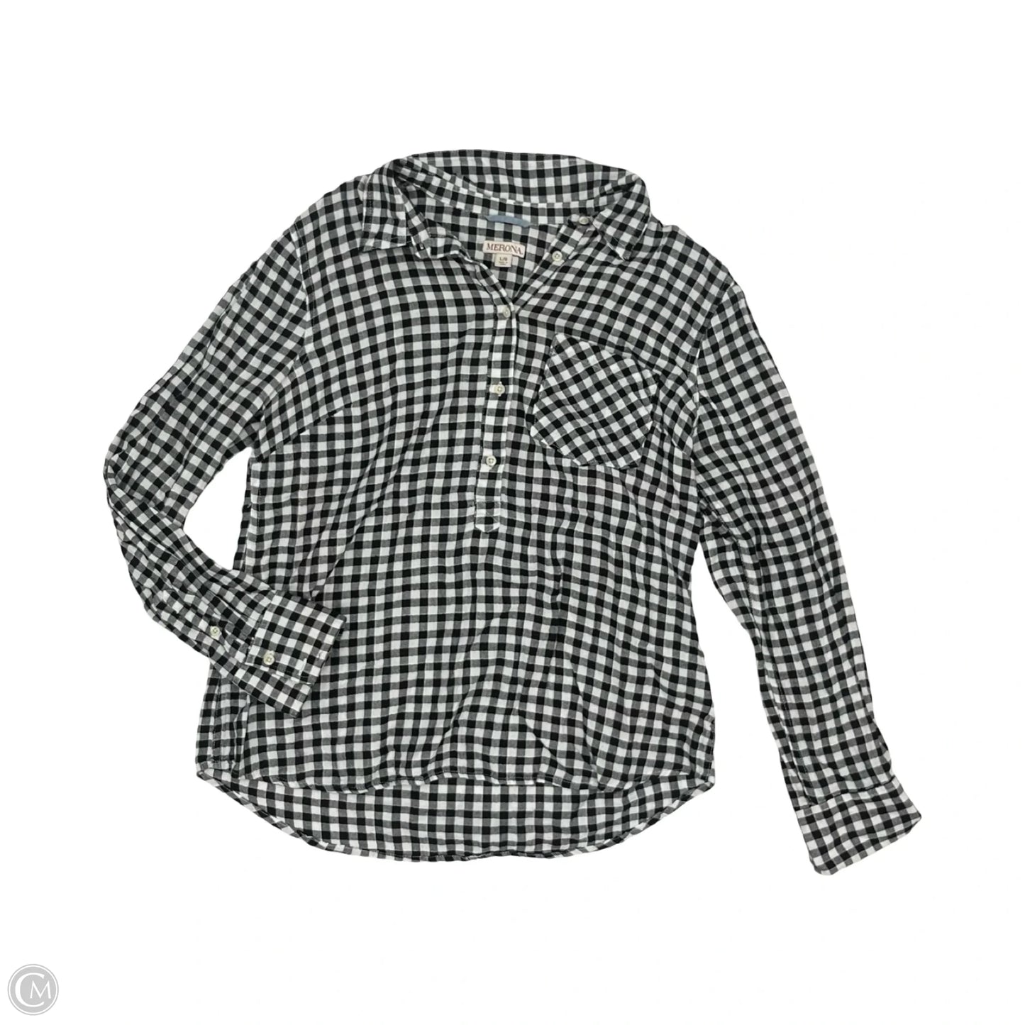 Top Long Sleeve By Merona In Black & White, Size: L