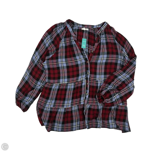 Top Long Sleeve By Maurices In Blue & Red, Size: 2x