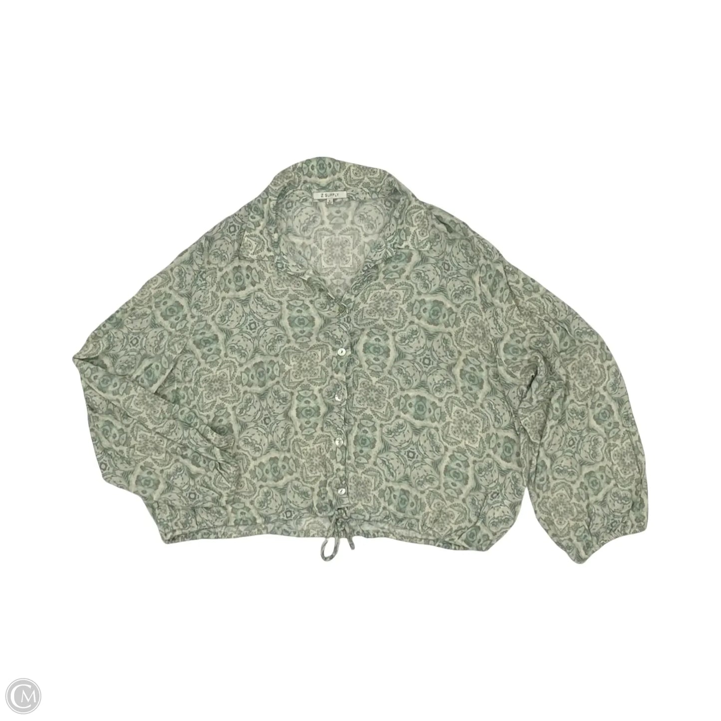 Top Long Sleeve By Z Supply In Cream & Green, Size: L