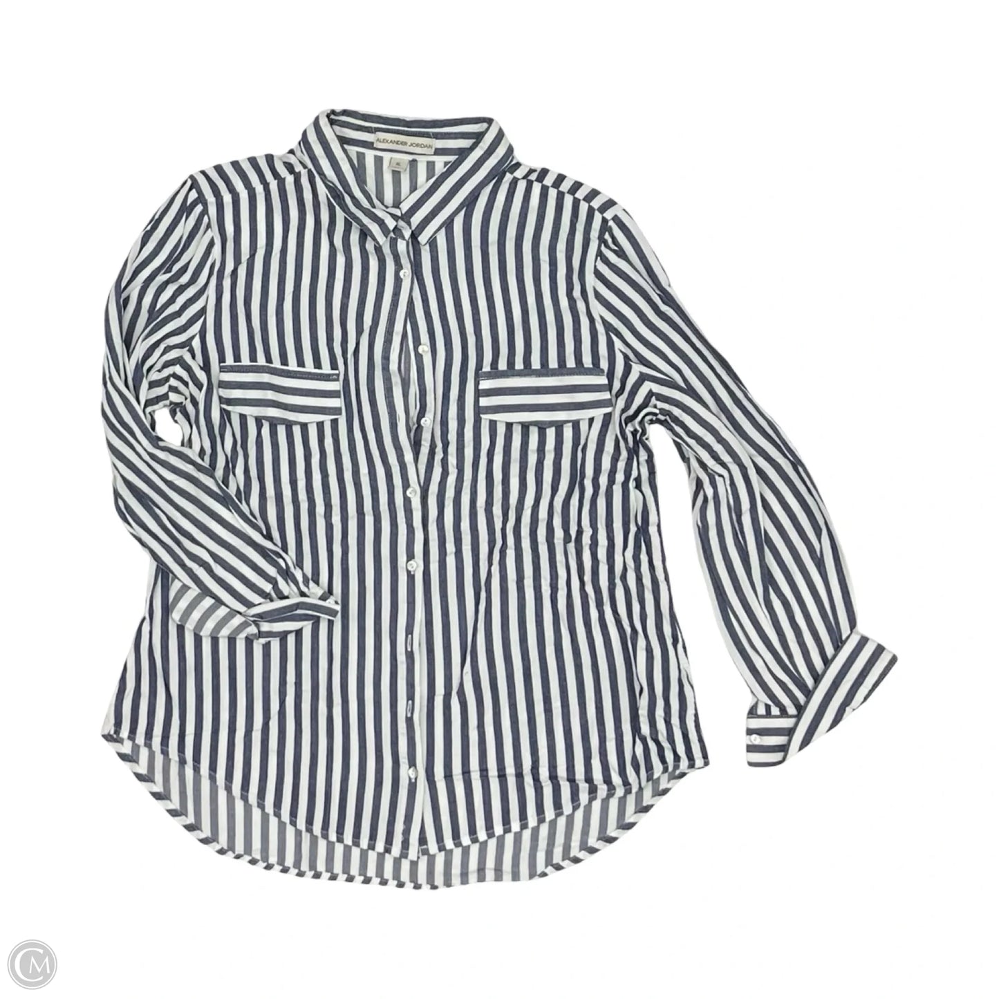 Top Long Sleeve By Alexander Jordan In Blue & White, Size: Xl