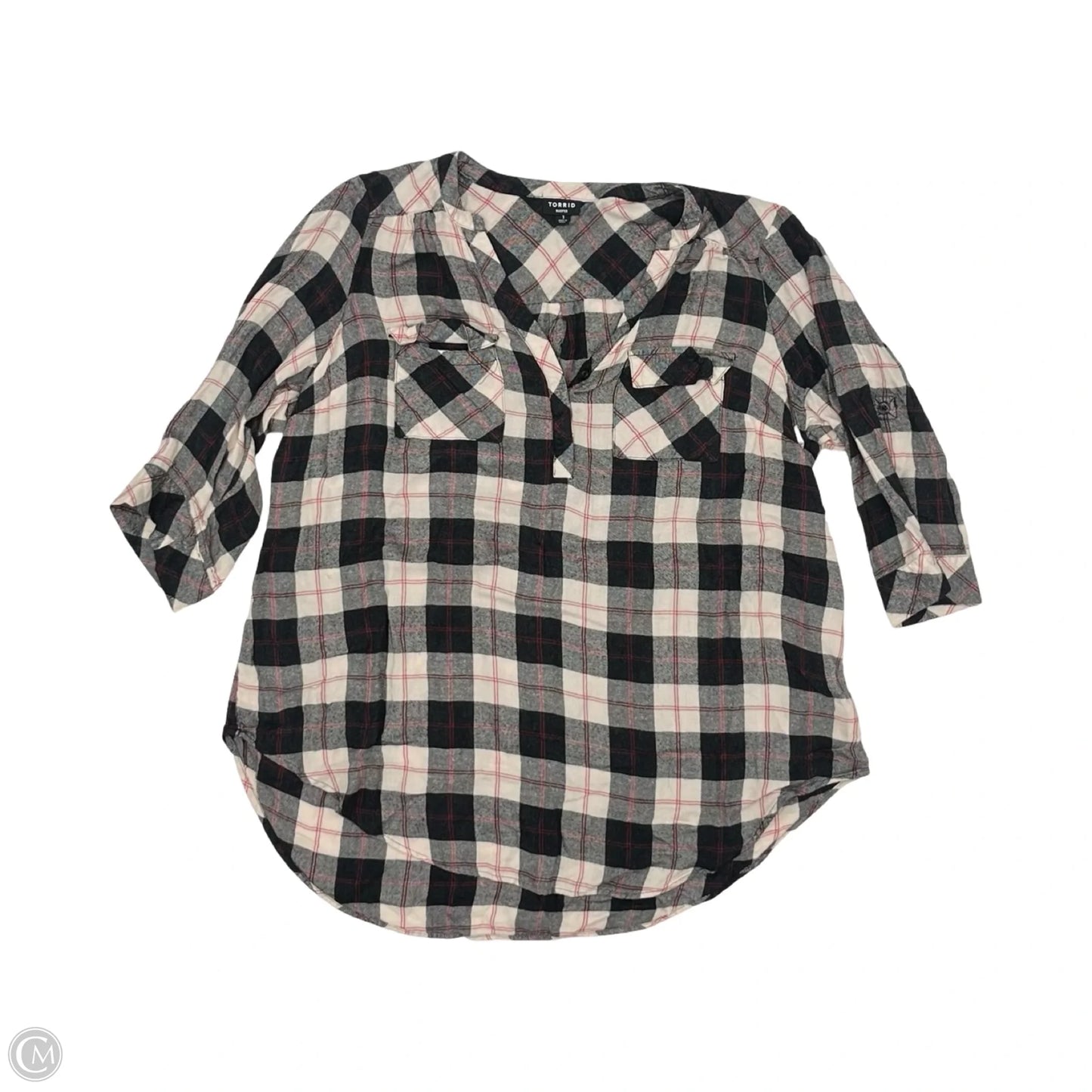 Top 3/4 Sleeve By Torrid In Black & White, Size: 1x