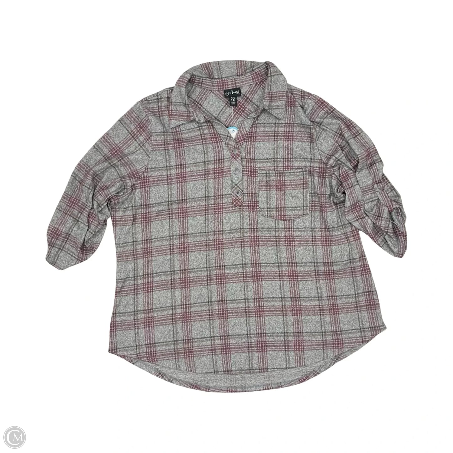 Top 3/4 Sleeve By Clothes Mentor In Grey & Red, Size: 1x