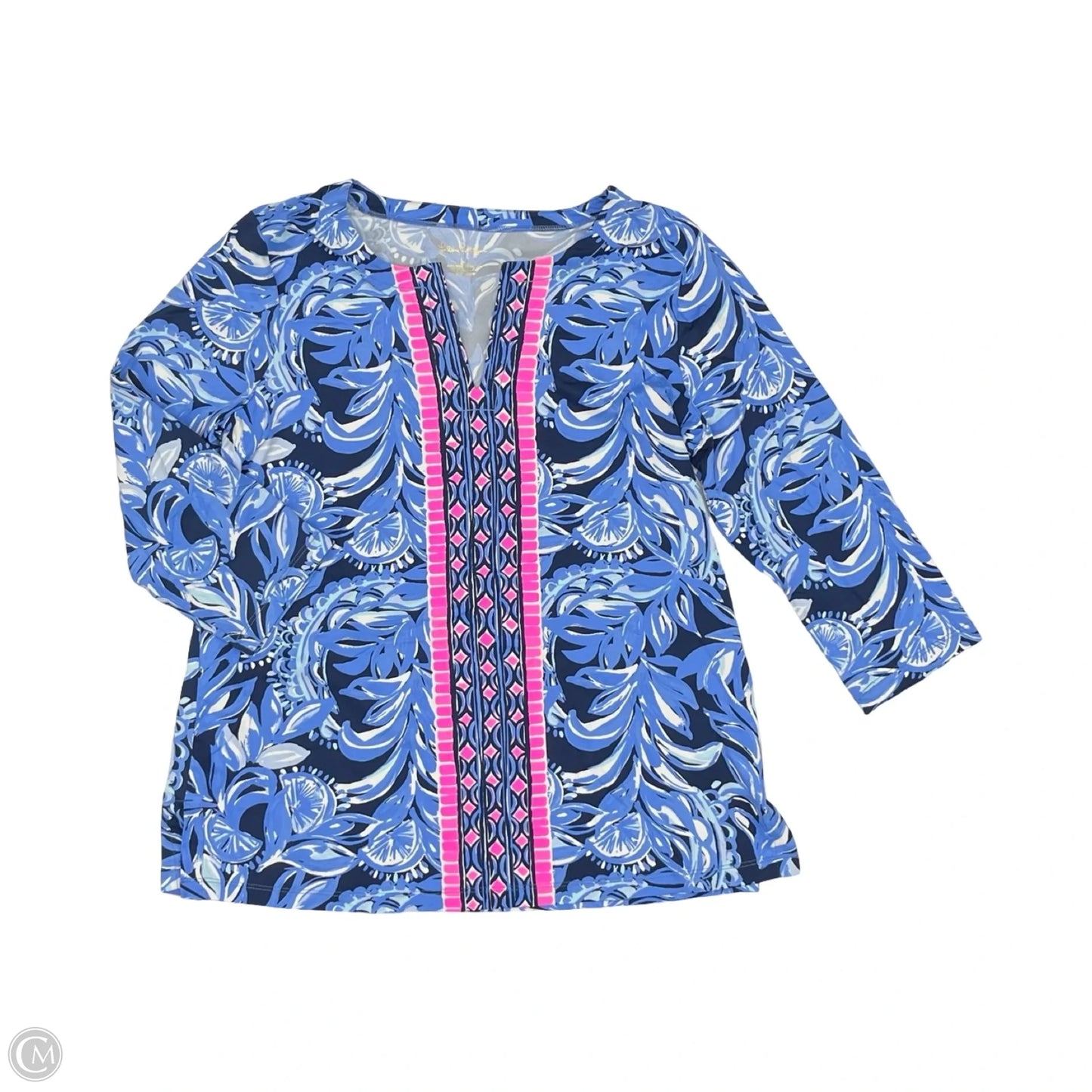 Top 3/4 Sleeve Designer By Lilly Pulitzer In Blue, Size: L