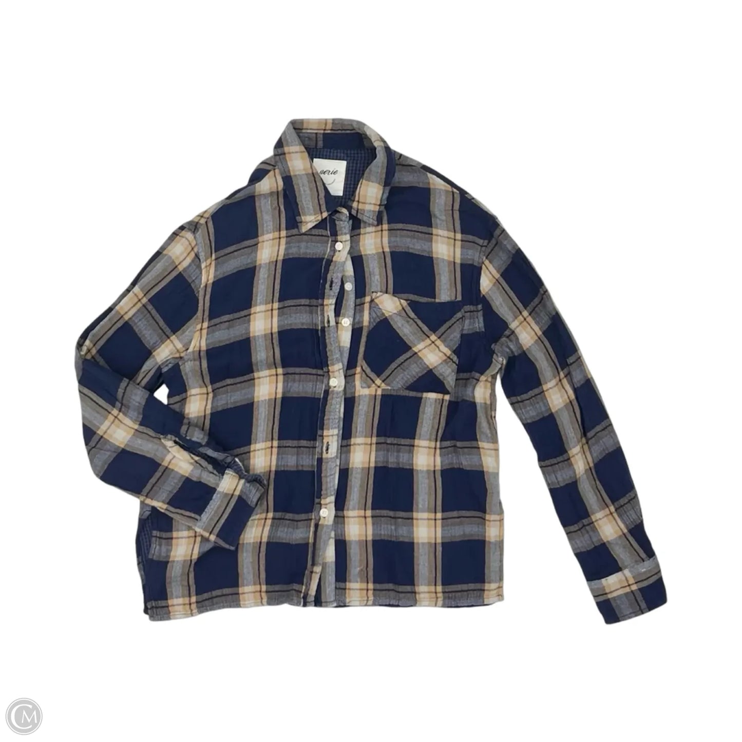 Top Long Sleeve By Aerie In Blue & Tan, Size: Xs