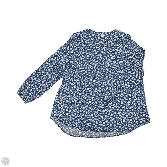 Blouse Long Sleeve By Old Navy In Blue & White, Size: L