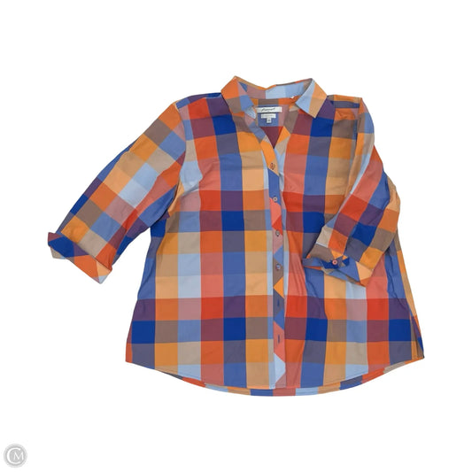 Blouse 3/4 Sleeve By Foxcroft In Blue & Orange, Size: 1x