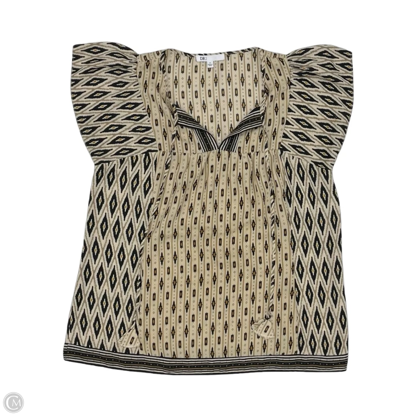 Blouse Short Sleeve By Dr2 In Black & Cream, Size: M