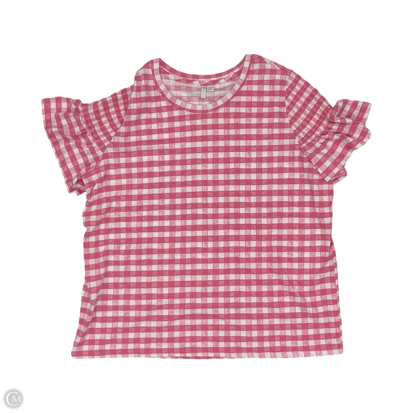 Top Short Sleeve By Cato In Pink & White, Size: 2x