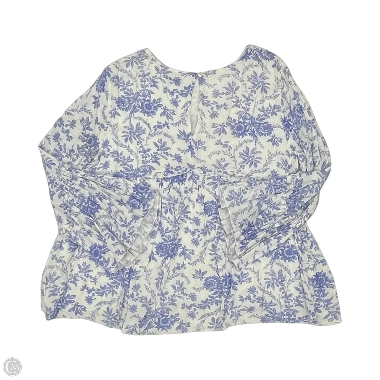 Blouse Long Sleeve By April Carnell In Blue & White, Size: Xl