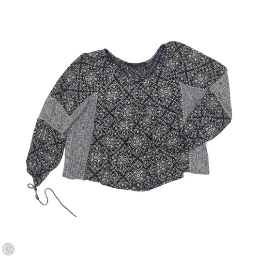 Blouse Long Sleeve By Zara In Blue & Cream, Size: L