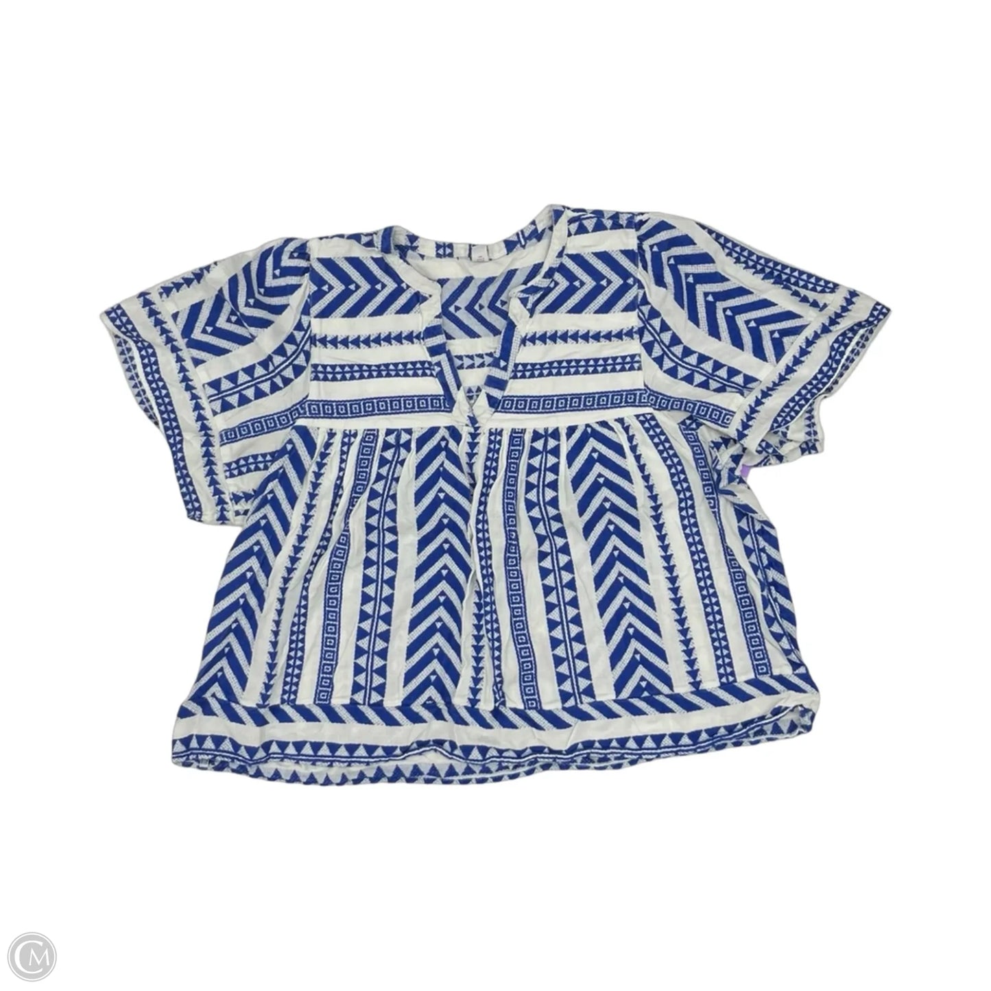 Blouse Short Sleeve By Old Navy In Blue & White, Size: Xxl