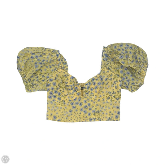 Blouse Short Sleeve By Abercrombie And Fitch In Blue & Yellow, Size: S