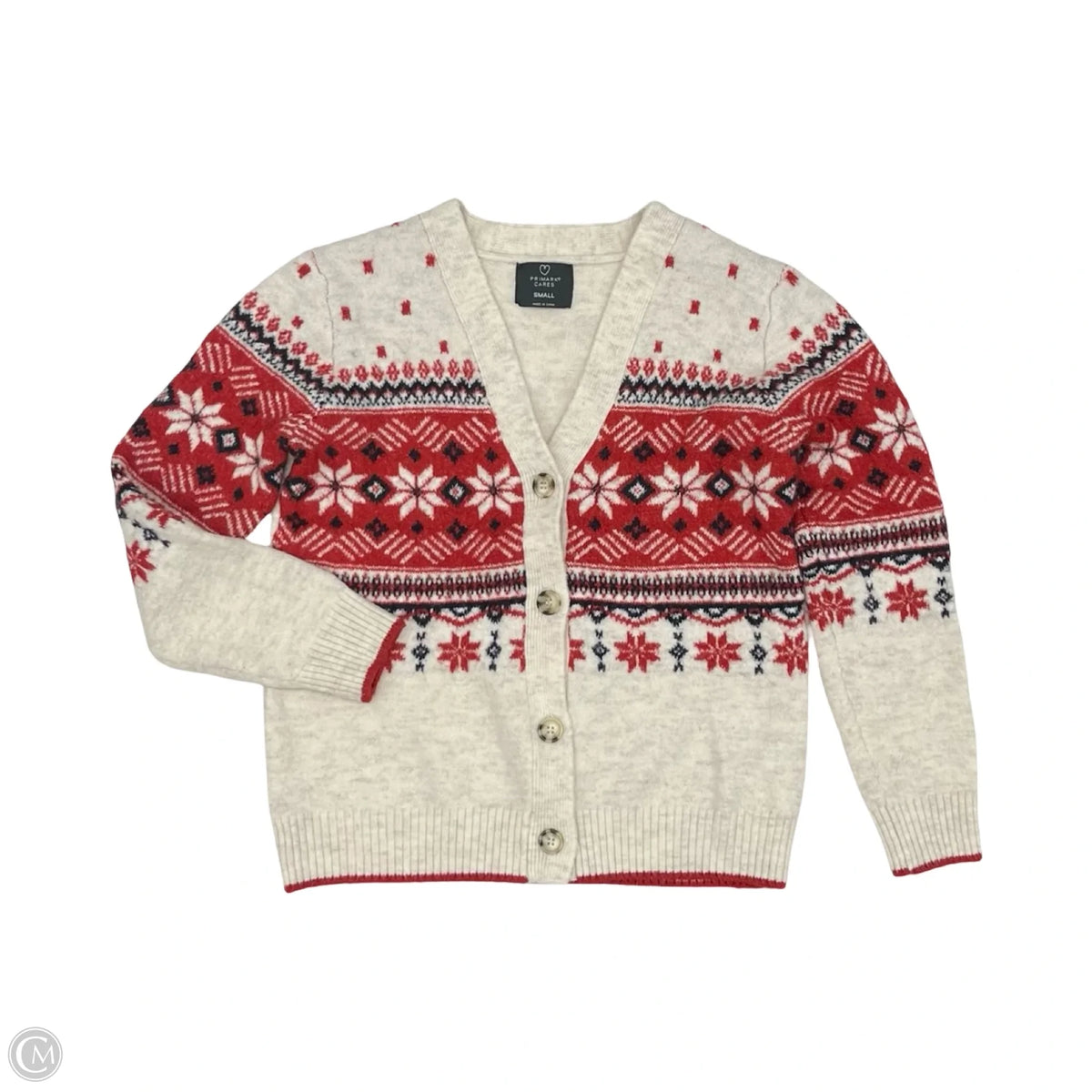 Sweater Cardigan By Primark In Cream & Red, Size: S