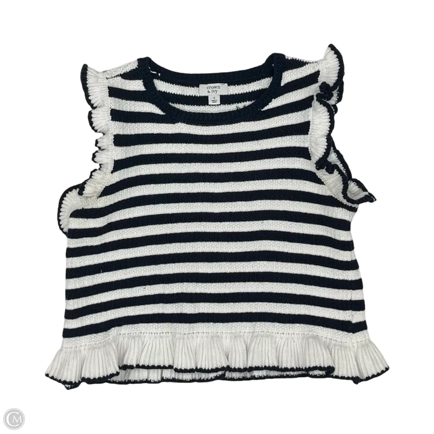 Sweater Short Sleeve By Crown And Ivy In Blue & White, Size: S