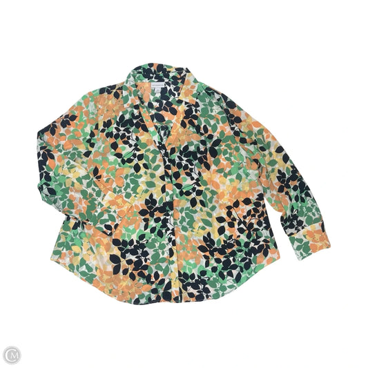 Blouse Long Sleeve By Liz Claiborne In Green & Orange, Size: 2x
