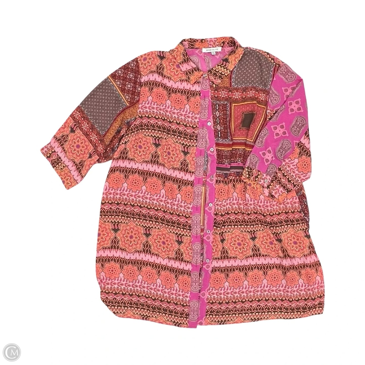 Tunic 3/4 Sleeve By Rose And Olive In Brown & Pink, Size: 2x