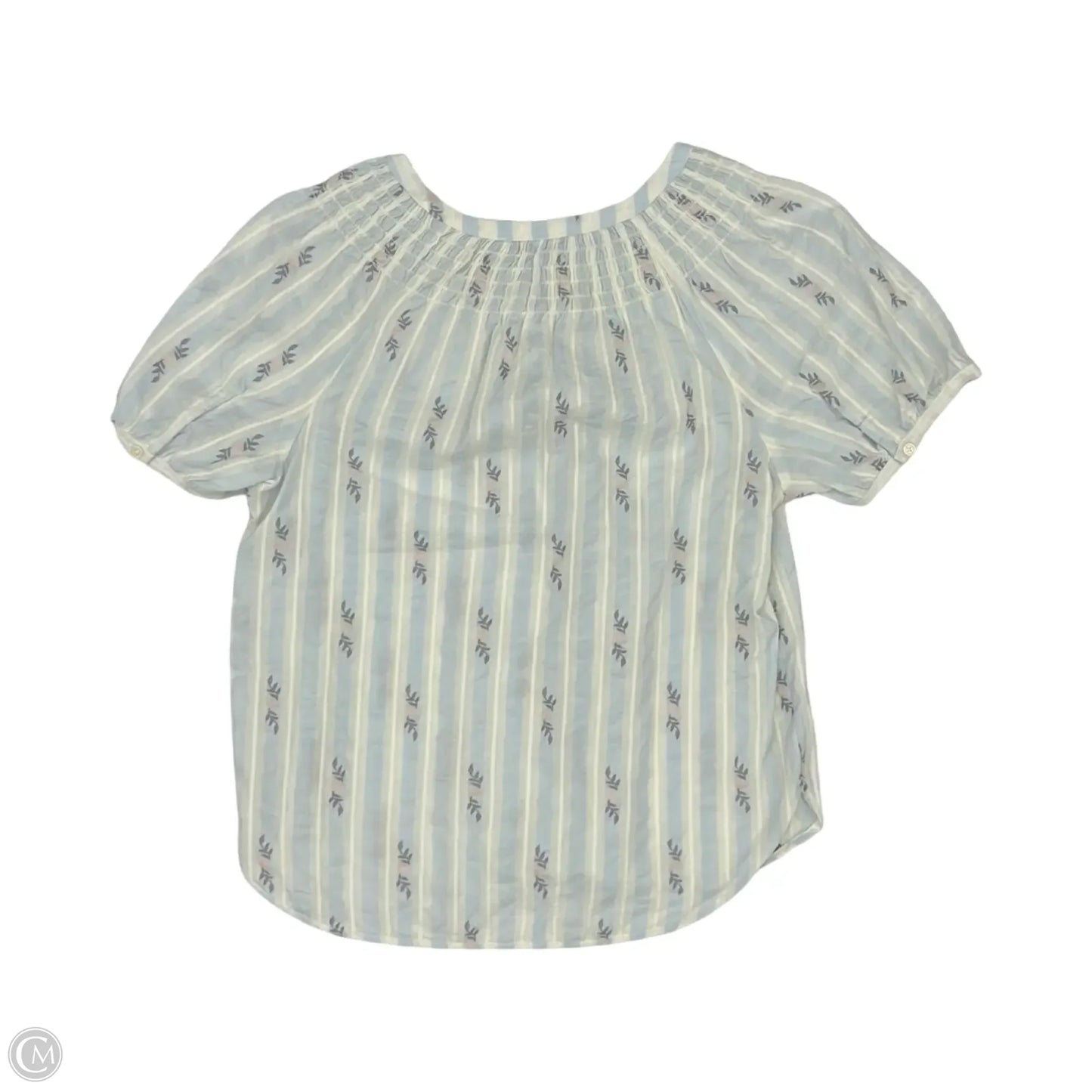 Blouse Short Sleeve By Loft In Blue & Cream, Size: S