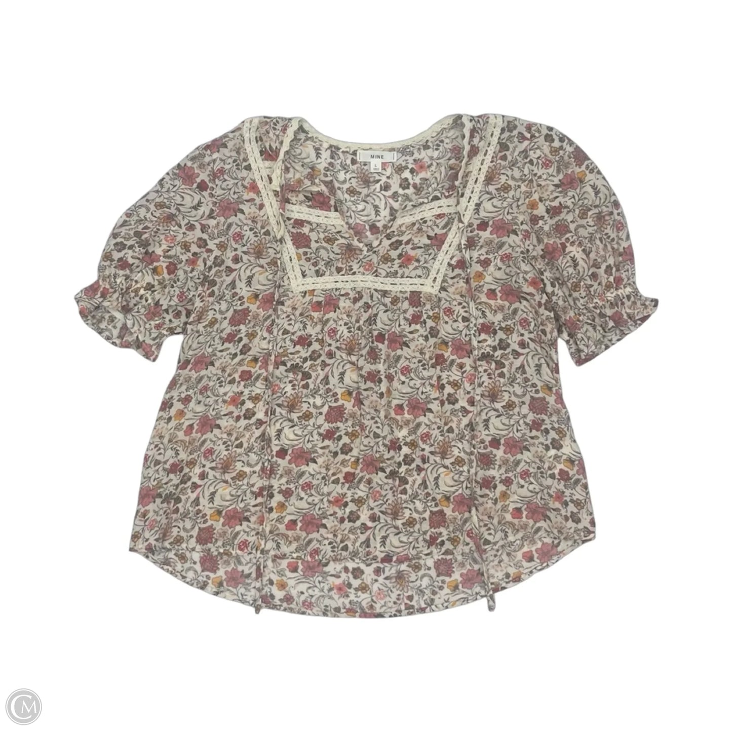 Blouse Short Sleeve By Mine In Cream, Size: L