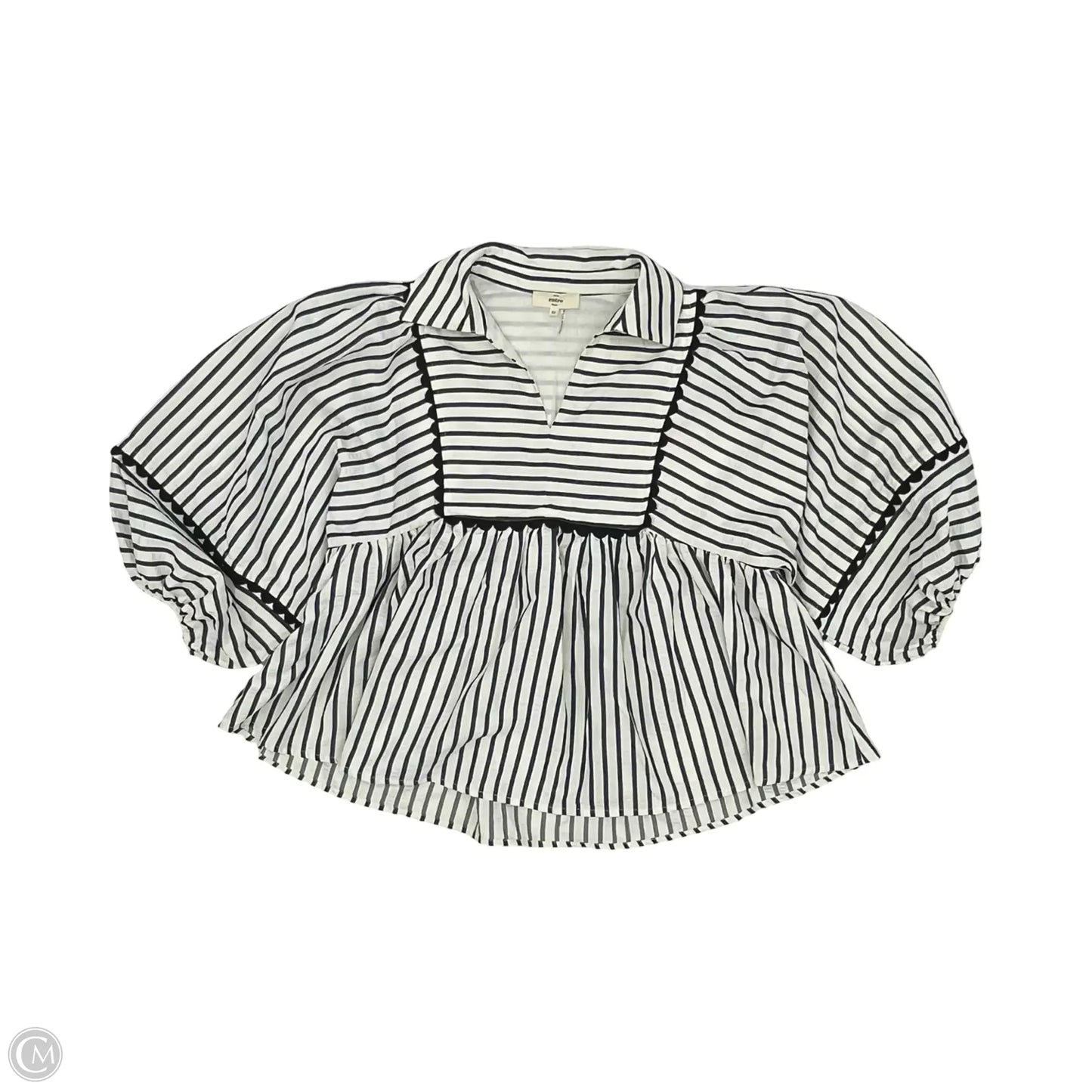 Blouse 3/4 Sleeve By Entro In Blue & Cream, Size: M