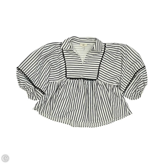 Blouse 3/4 Sleeve By Entro In Blue & Cream, Size: M