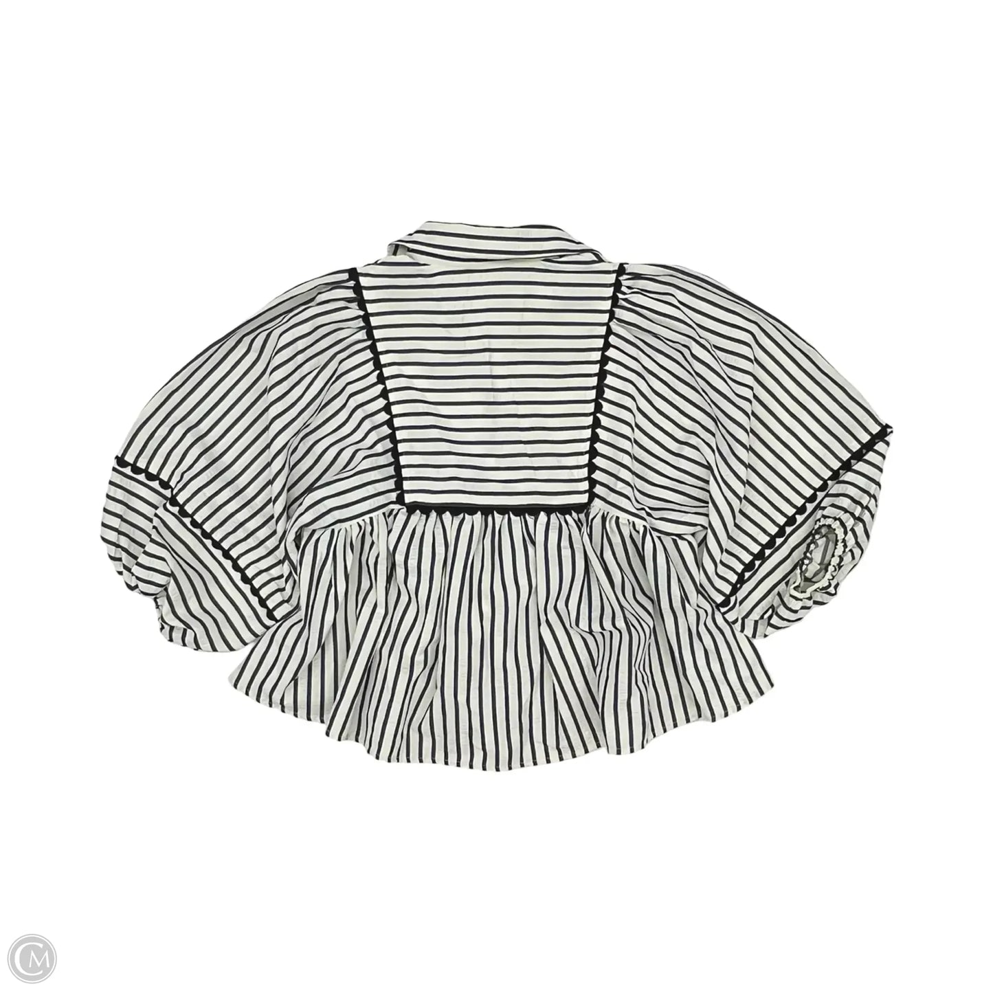 Blouse 3/4 Sleeve By Entro In Blue & Cream, Size: M