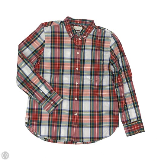 Blouse Long Sleeve By J. Crew In Plaid Pattern, Size: M