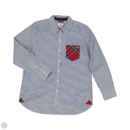 Blouse Long Sleeve By Vineyard Vines In Blue & White, Size: M