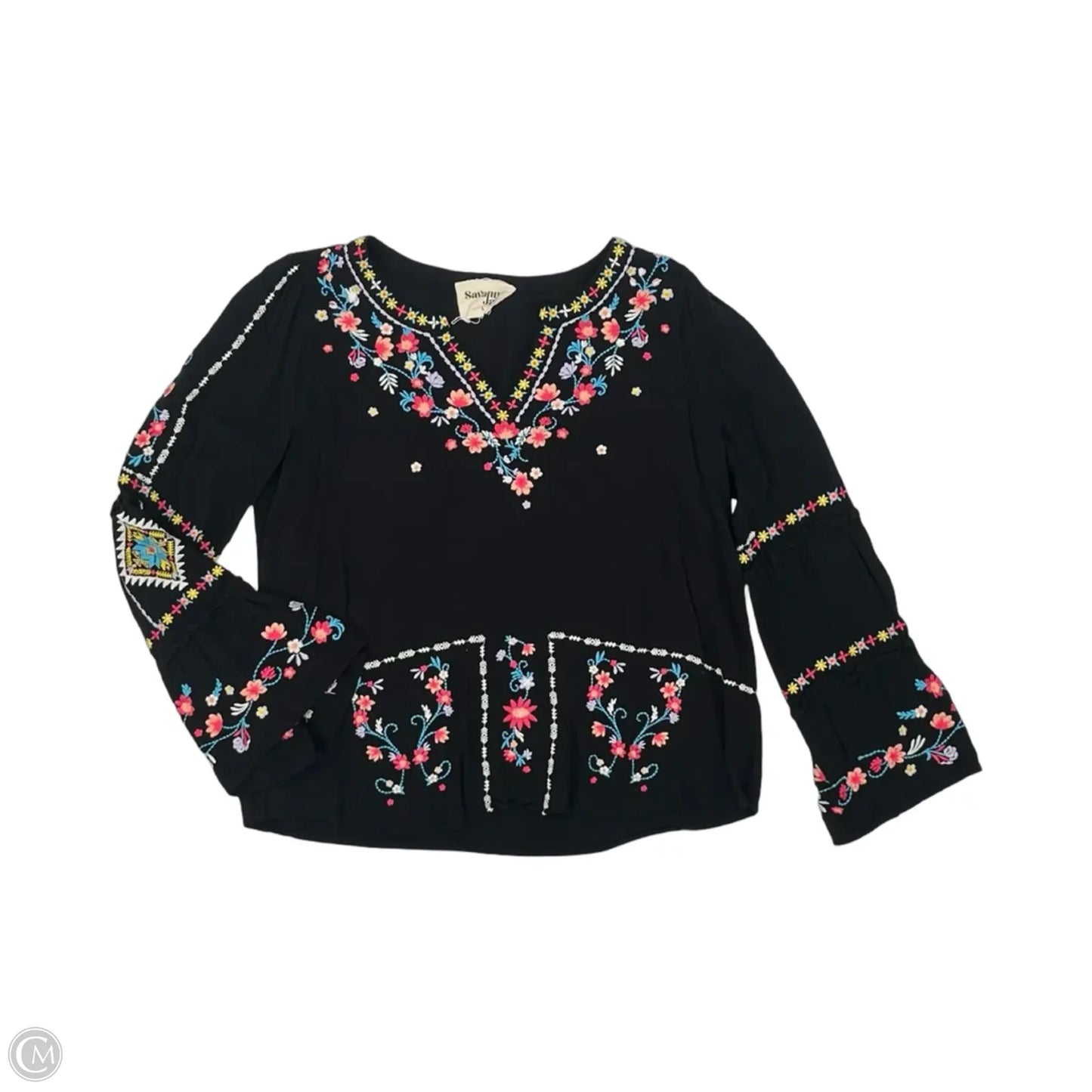 Blouse Long Sleeve By Savanna Jane In Black, Size: L