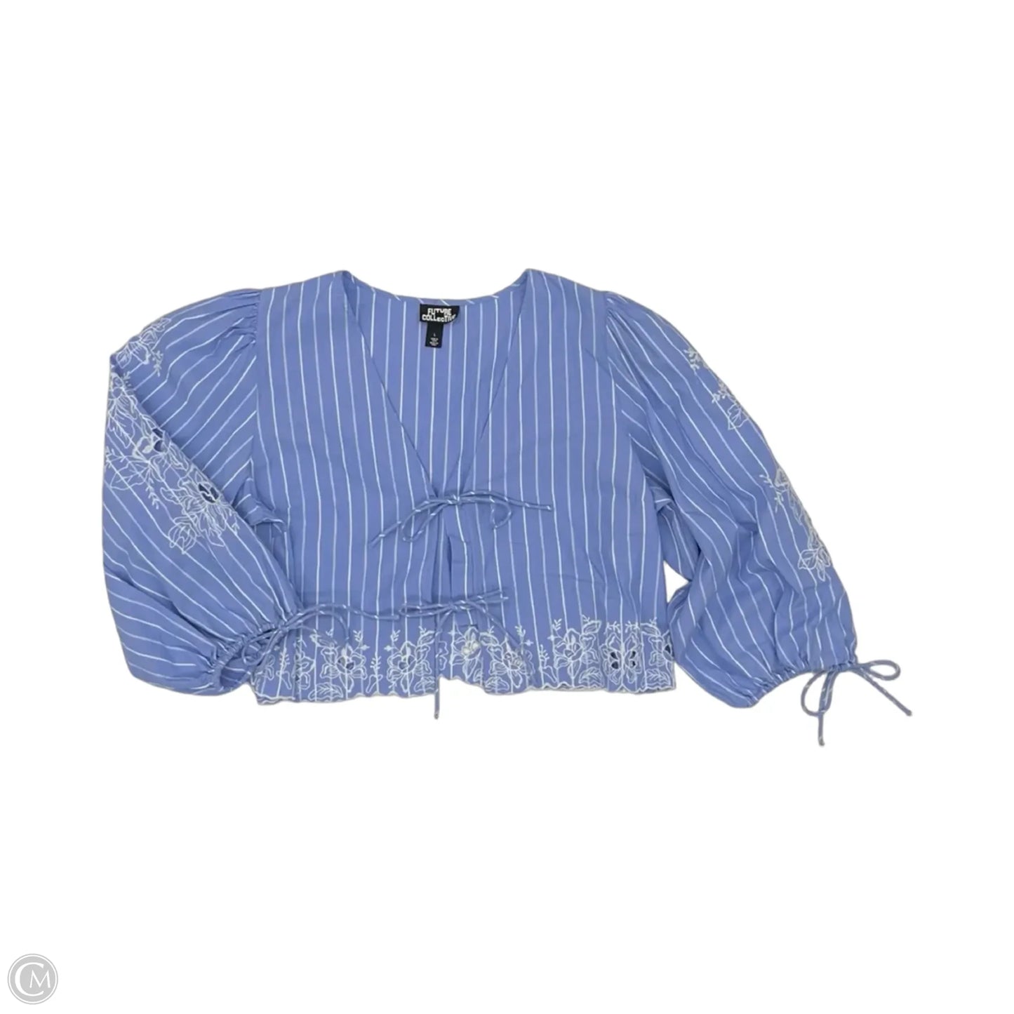 Blouse Long Sleeve By Future Collective In Blue & White, Size: L