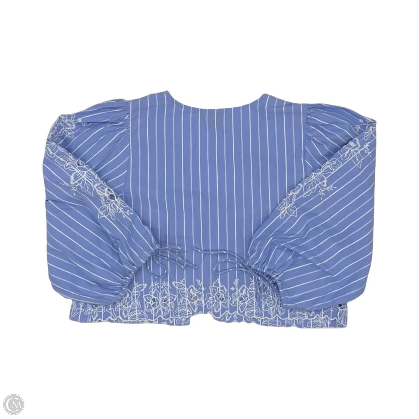 Blouse Long Sleeve By Future Collective In Blue & White, Size: L