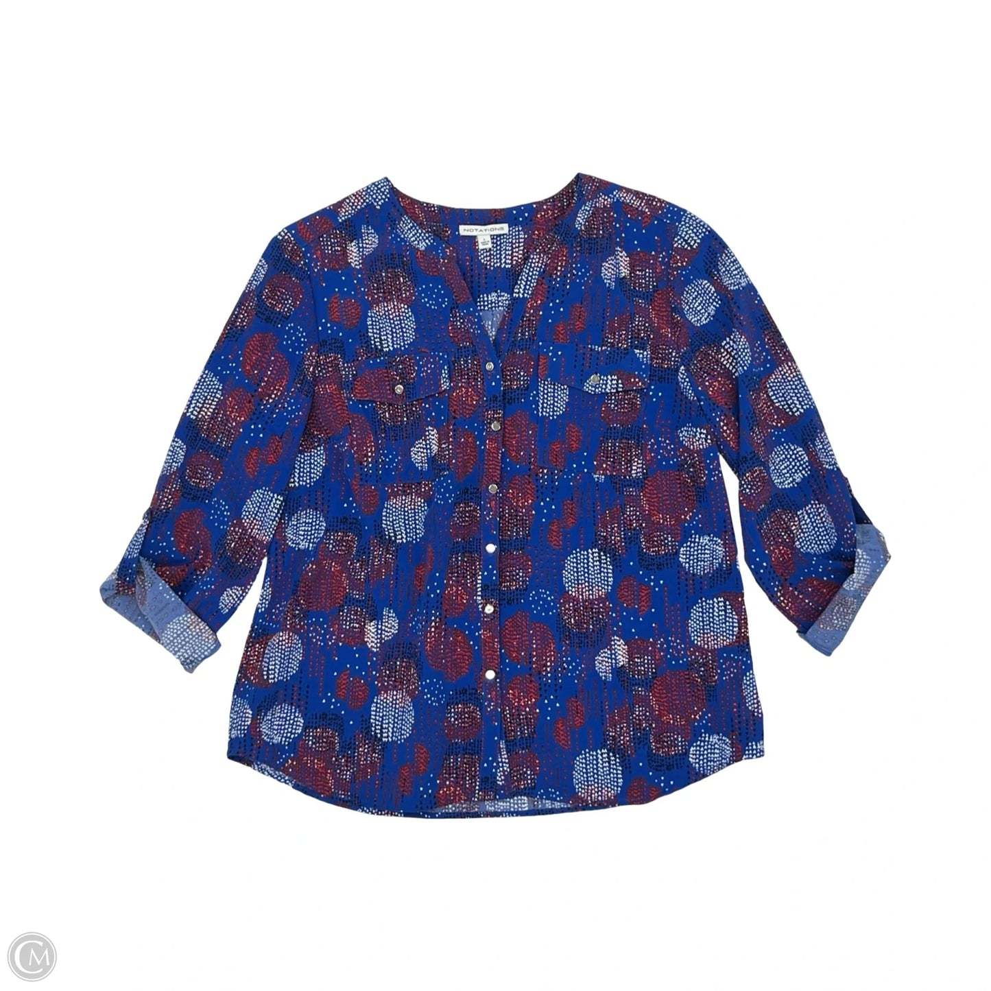 Blouse 3/4 Sleeve By Notations In Blue & Red & White, Size: L