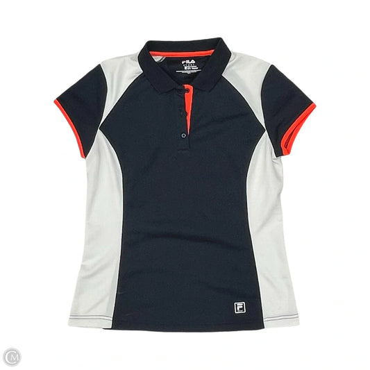 Athletic Top Short Sleeve By Fila In Blue & White, Size: M