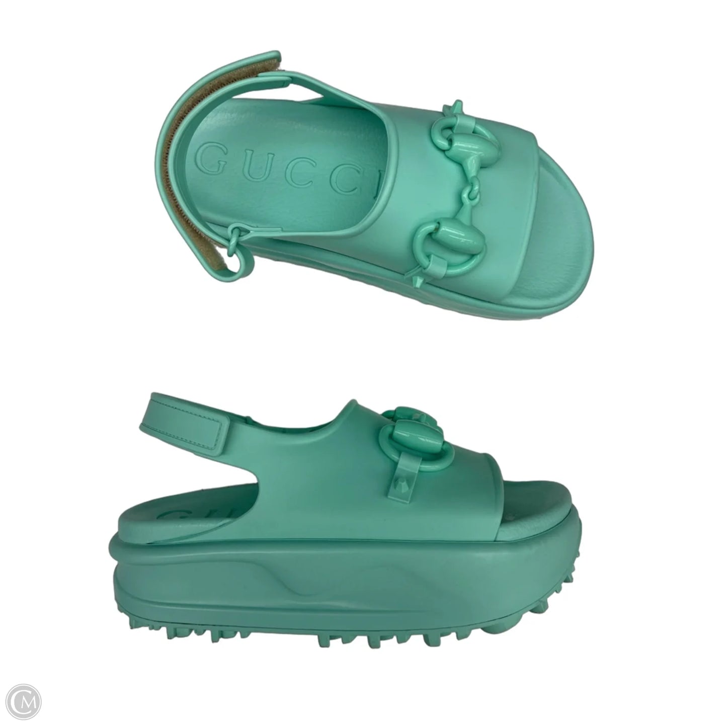 Sandals Luxury Designer By Gucci In Aqua, Size: 5.5