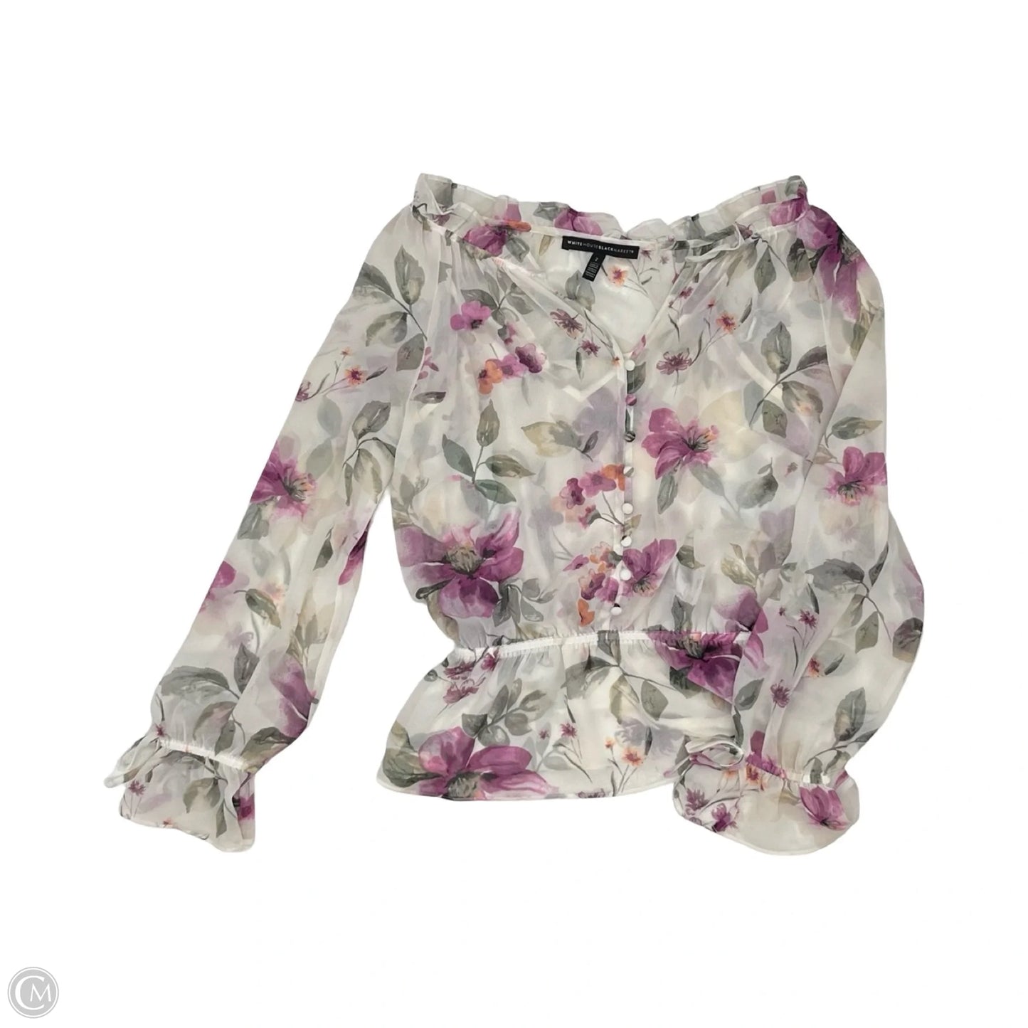 Blouse Long Sleeve By White House Black Market In Purple & White, Size: Xs