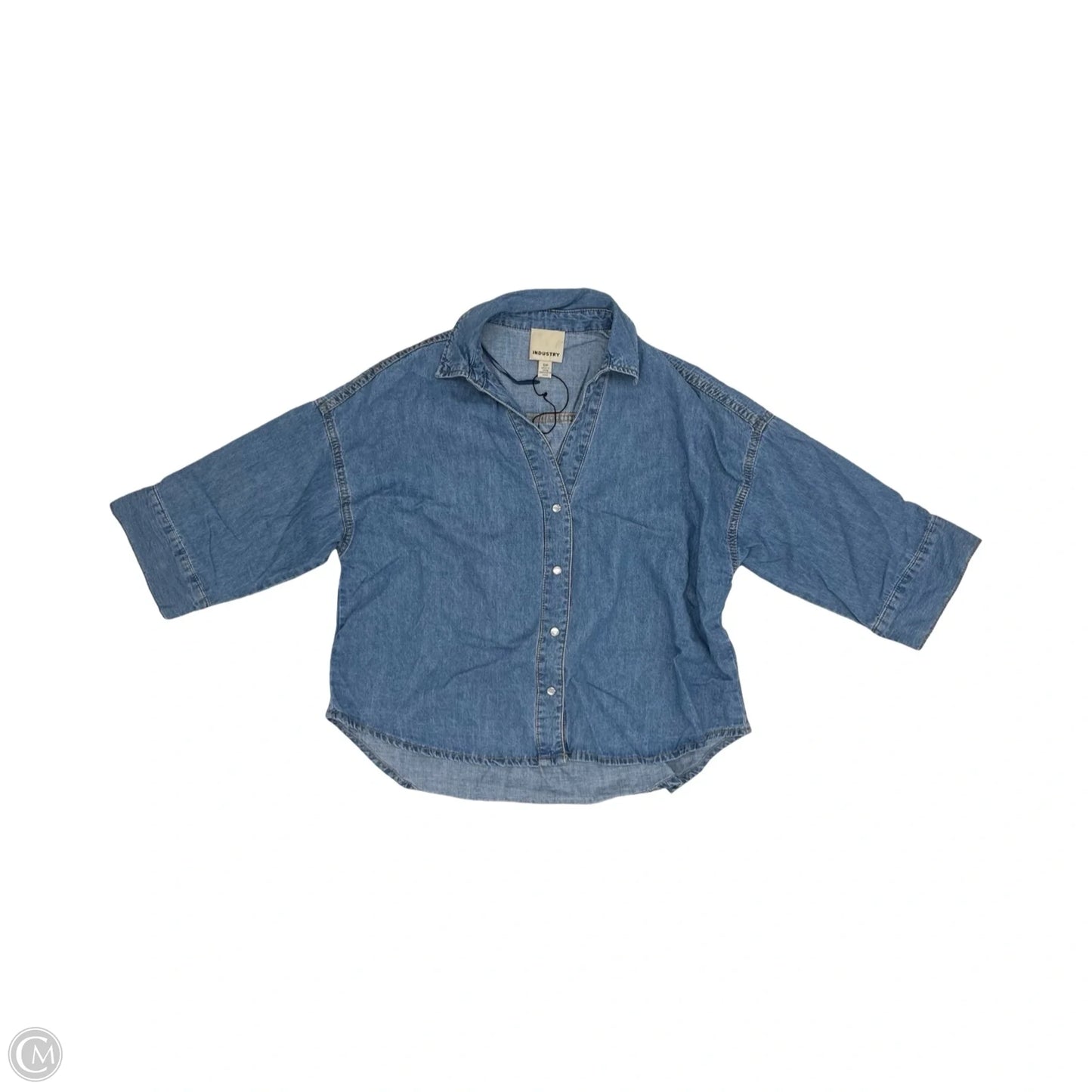 Blouse Short Sleeve By Industry In Blue Denim, Size: S