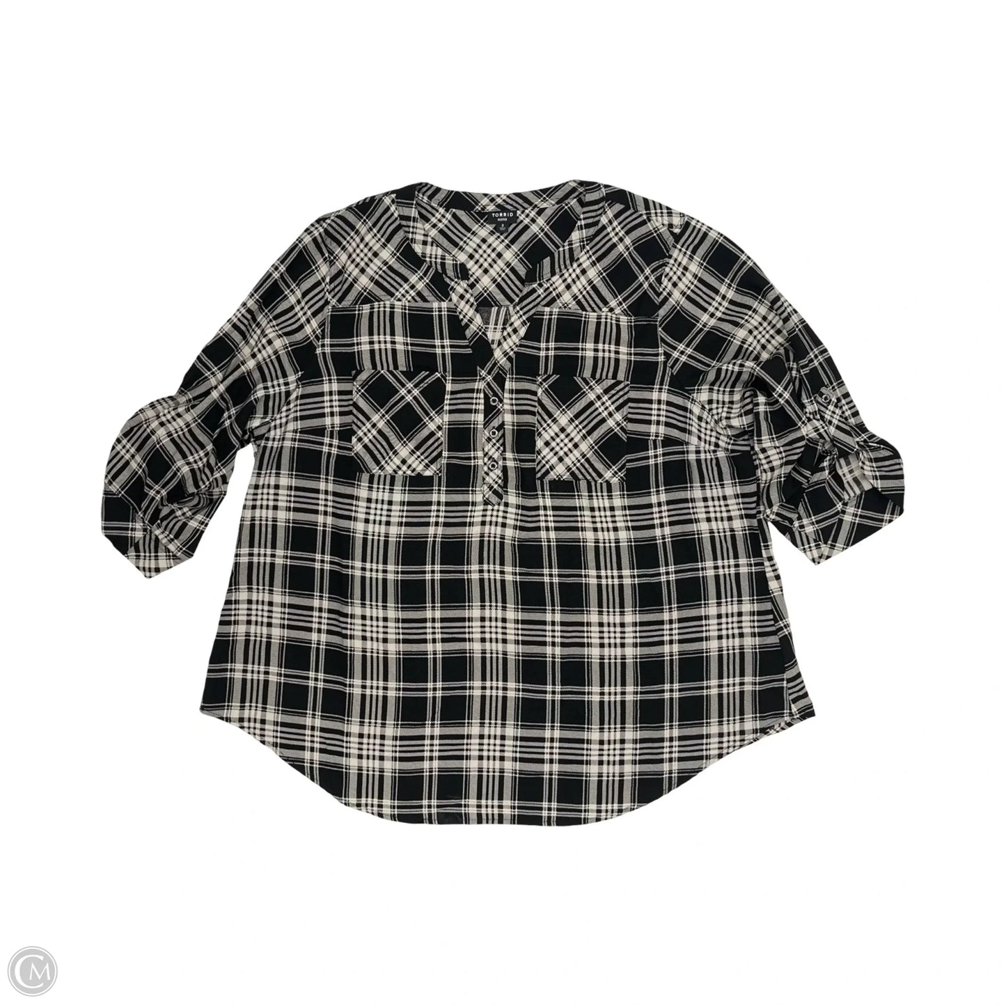 Blouse Long Sleeve By Torrid In Black & Cream, Size: 3x