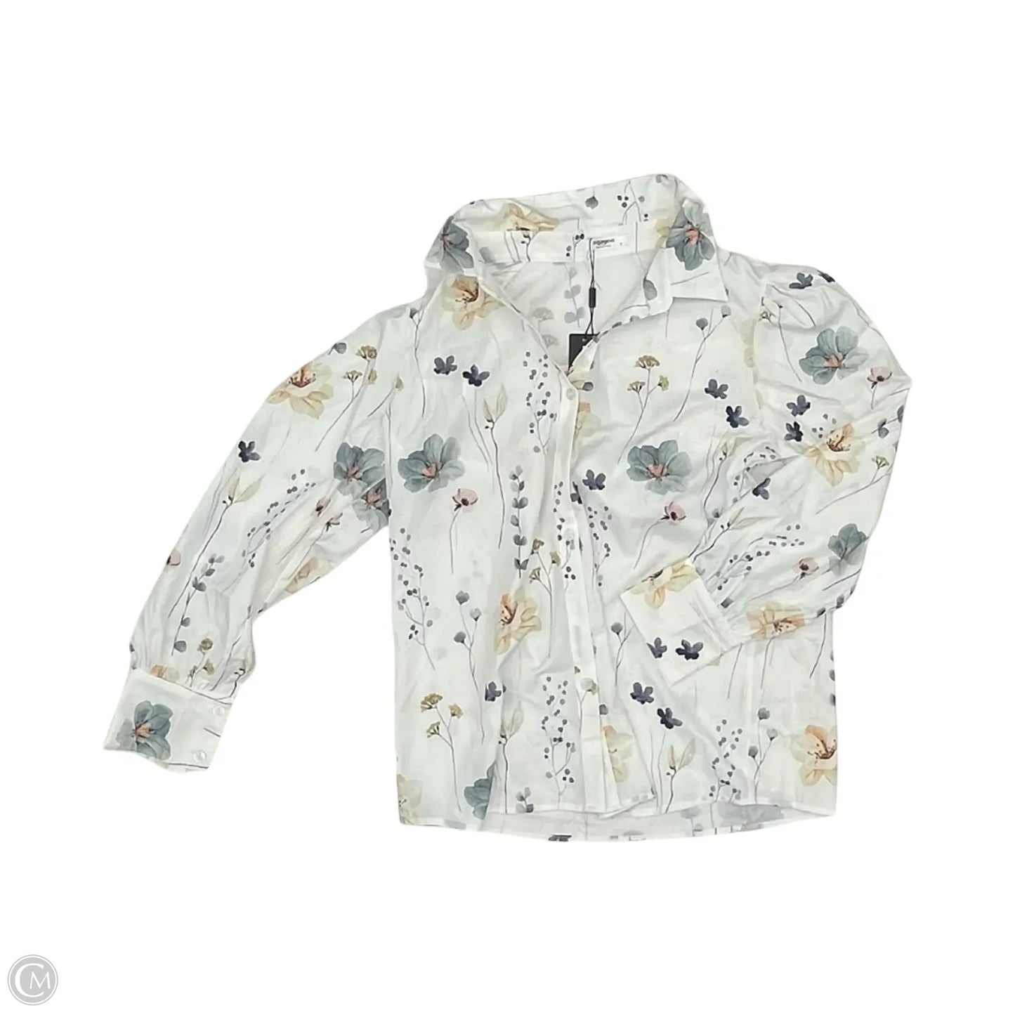 Blouse Long Sleeve By Zeagoo In Green & White, Size: M