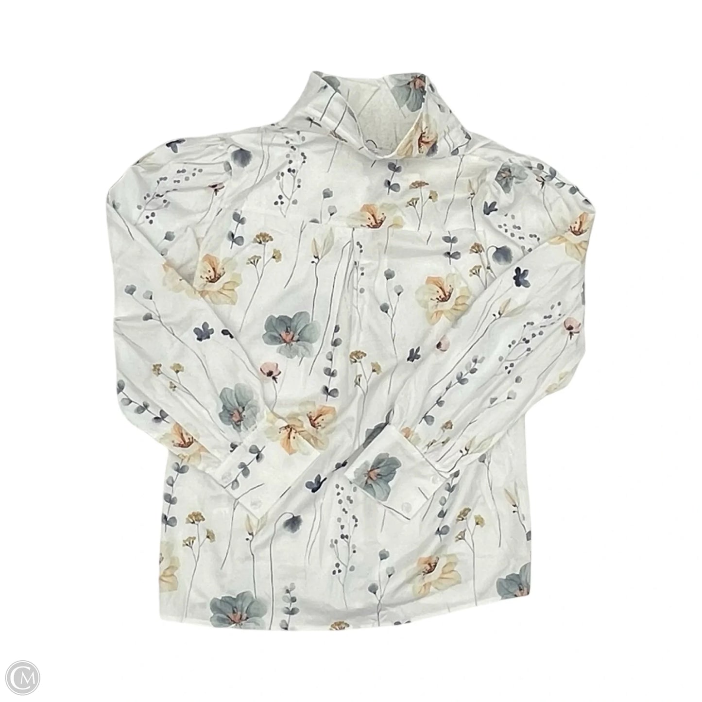 Blouse Long Sleeve By Zeagoo In Green & White, Size: M