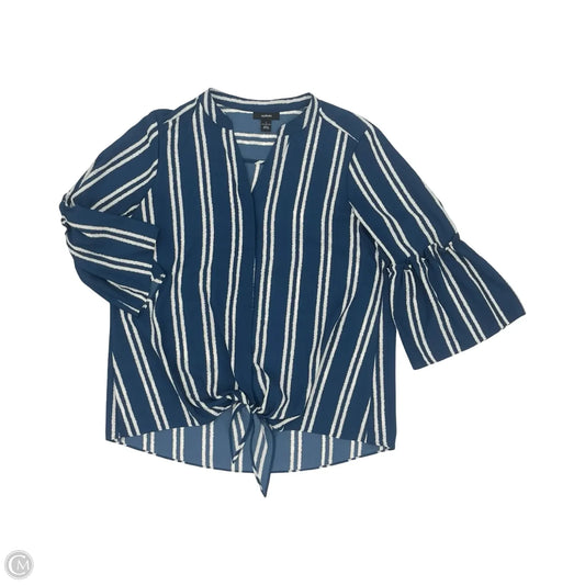 Blouse 3/4 Sleeve By Alfani In Blue & White, Size: L
