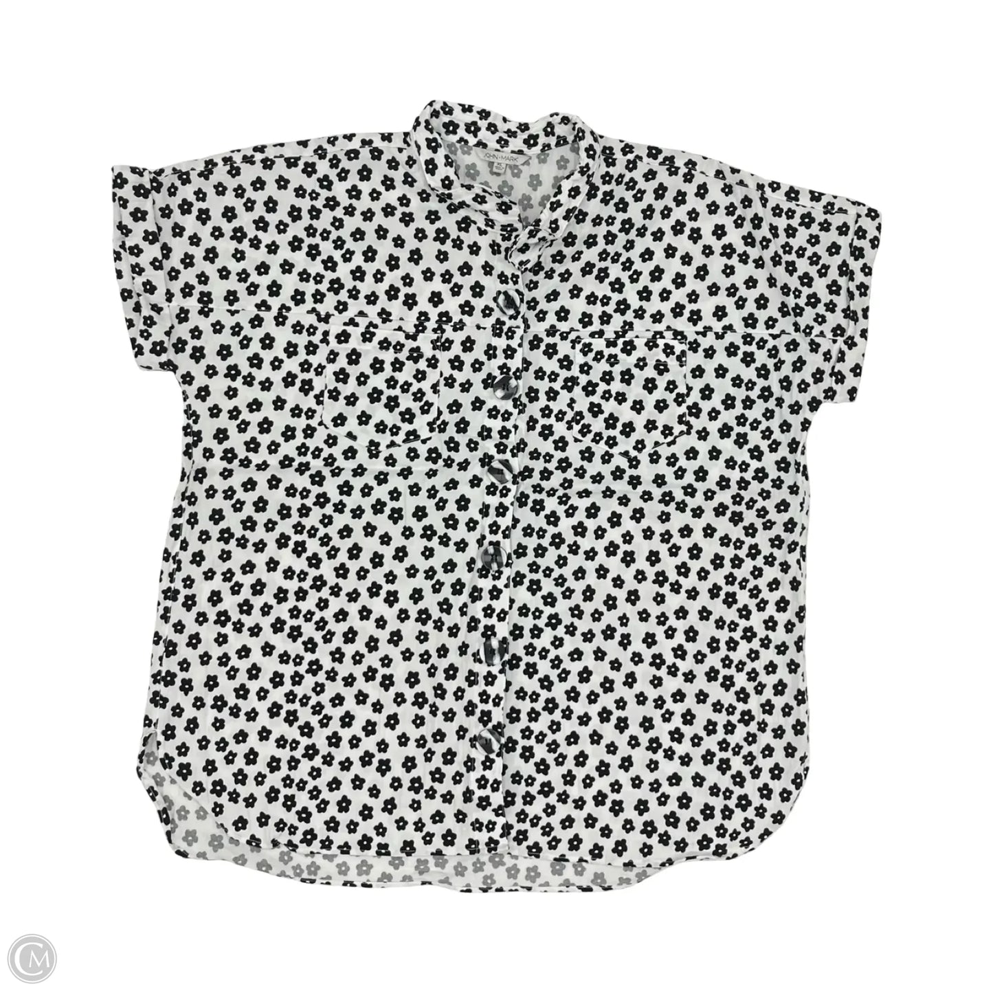 Blouse Short Sleeve By John Mark In Black & White, Size: Xl