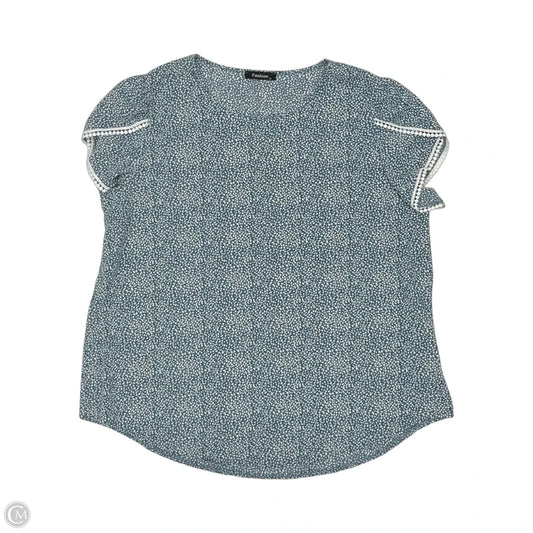 Blouse Short Sleeve By Cme In Blue & White, Size: Xl