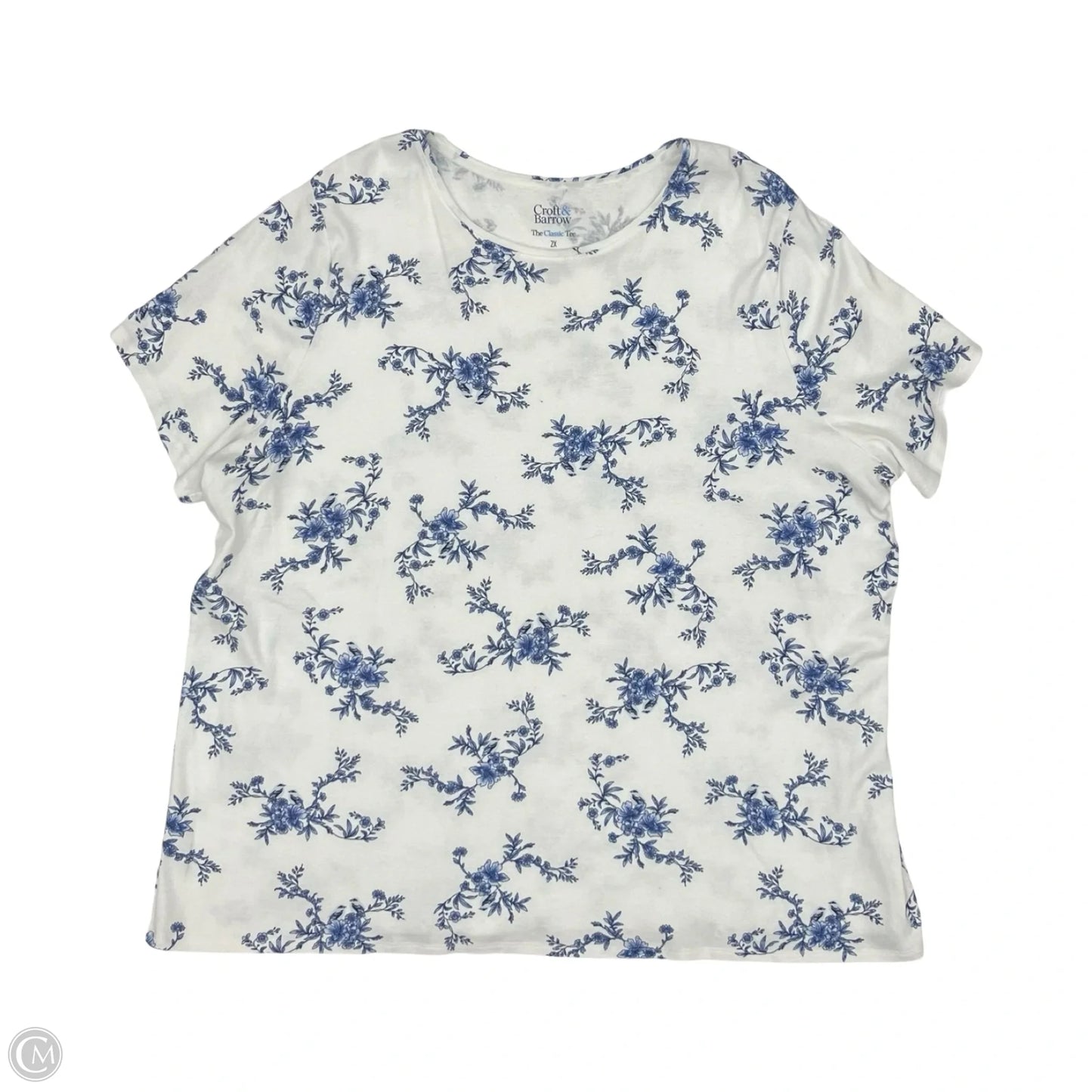 Top Short Sleeve By Croft And Barrow In Blue & White, Size: 2x
